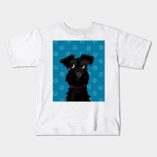 Black Miniature Schnauzer Dog with Blue Daisies Kids T-Shirt